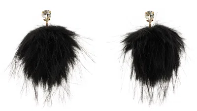 Simone Rocha Black Crystal Stud Pompom Earrings In Black/crystal