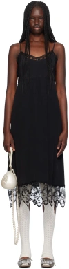 Simone Rocha Black Deep Lace Trim Slip Dress In Black
