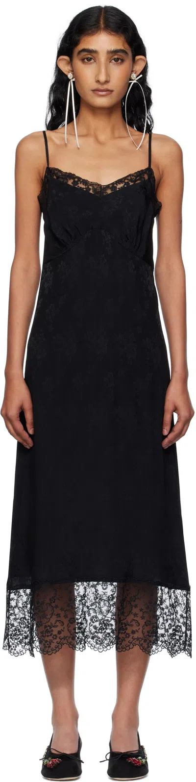 Simone Rocha Black Deep Lace Trim Slip Midi Dress