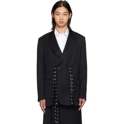 Simone Rocha Black Double Breasted Grommet Ring Hem Slice Blazer