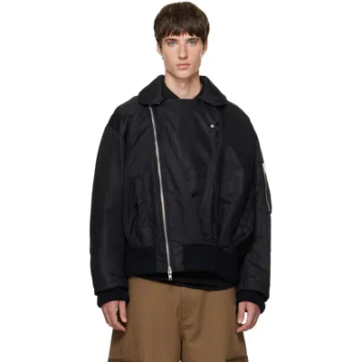 Simone Rocha Black Draped Side Zip Bomber Jacket In Blue