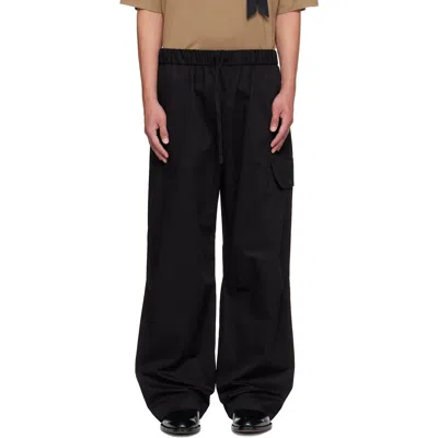 Simone Rocha Black Drawstring Knee Pleat Cargo Pants