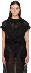 Simone Rocha Black Elasticated Gathered Ruffle Tulip Blouse In Black