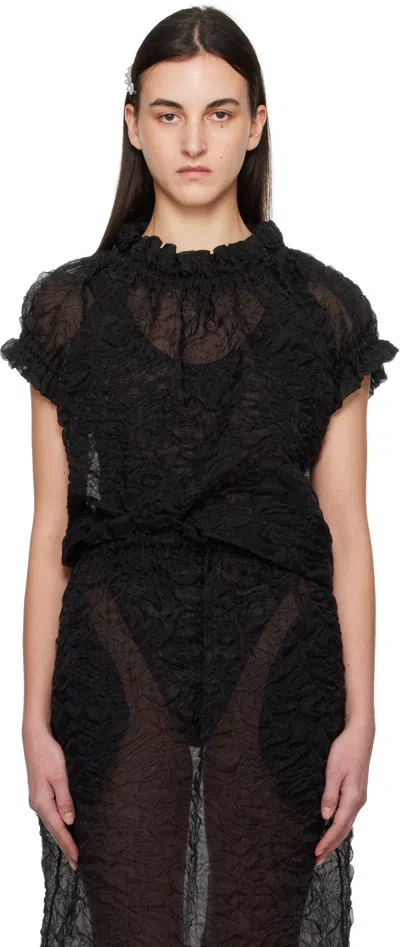 Simone Rocha Black Elasticated Gathered Ruffle Tulip Blouse