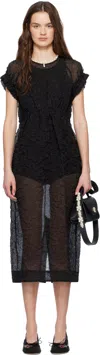 Simone Rocha Black Elasticated Gathered Sleeve Tulip Midi Dress In Black