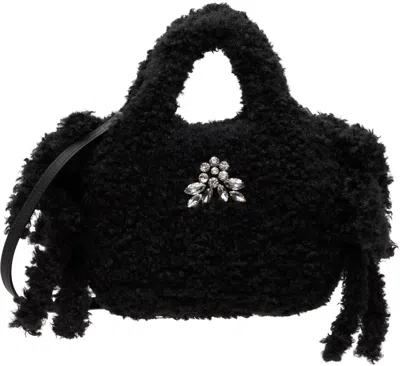 Simone Rocha Black Embellished Baby Egg Tote In Black/clear