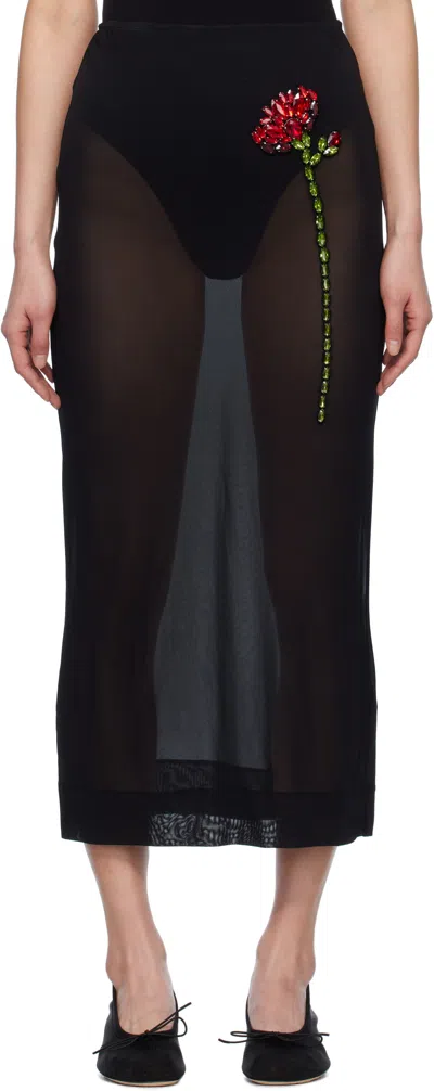 SIMONE ROCHA BLACK EMBELLISHED CARNATION COLUMN MIDI SKIRT