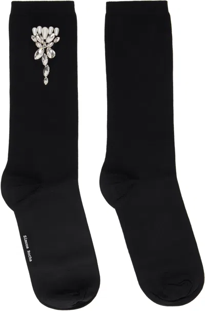 Simone Rocha Black Embellished Carnation Socks
