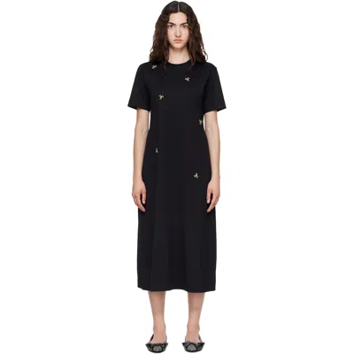 Simone Rocha Black Embellished Easy T-shirt Midi Dress In Black/rose Multi
