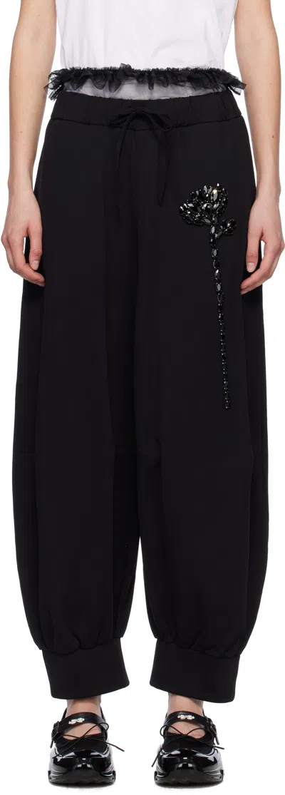 SIMONE ROCHA BLACK EMBELLISHED EXPOSED FRILLY BRIEF DRAWSTRING LOUNGE PANTS