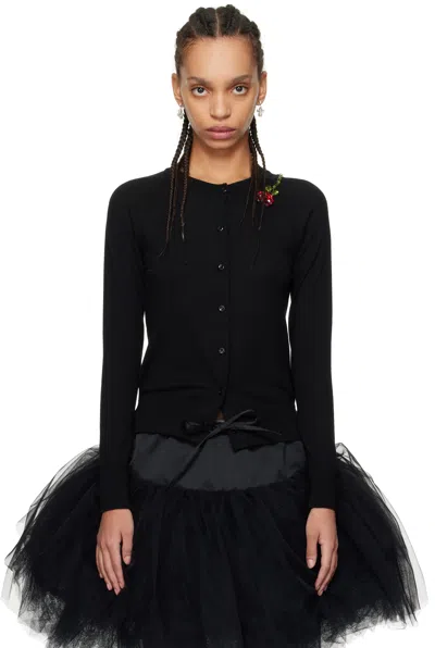 Simone Rocha Black Embellished Flower Cardigan In Black/red Multi