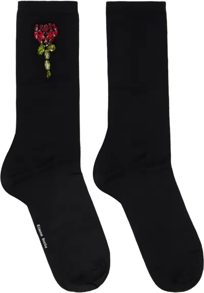 Simone Rocha Black Embellished Flower Socks In Black/red/multi