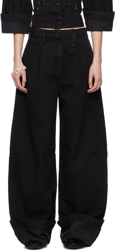 SIMONE ROCHA BLACK EMBELLISHED PUDDLE JEANS