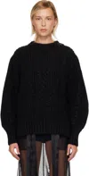 Simone Rocha Black Embellished Puff Sleeve Chunky Knit Sweater In Black