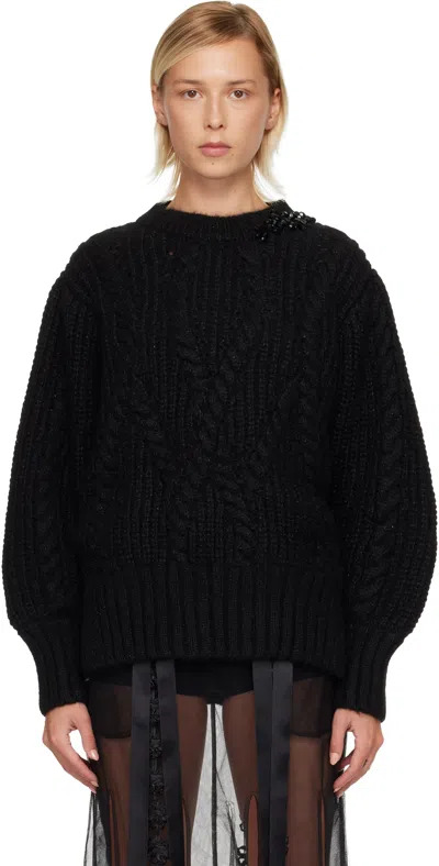 Simone Rocha Black Embellished Puff Sleeve Chunky Knit Sweater