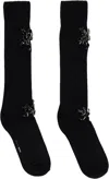 Simone Rocha Black Embellished Rose Knee Socks In Black