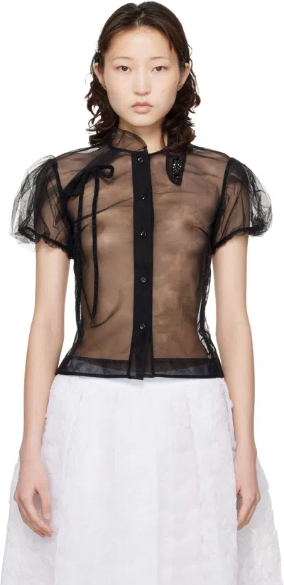 Simone Rocha Black Embellished Sheer Offset Fragment Collar Shirt