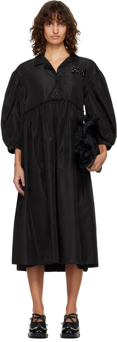 Simone Rocha Black Embellished Signature Smock Shirt Midi Dress