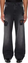 Simone Rocha Black Embellished Straight Leg Jeans In Gray