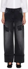 Simone Rocha Black Embellished Straight Leg Jeans In Black