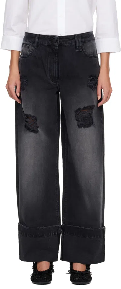 Simone Rocha Black Embellished Straight Leg Jeans