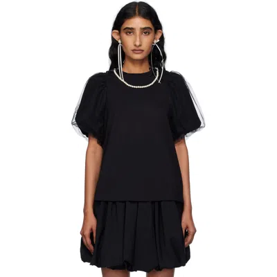 Simone Rocha Black Embellished Tulle Overlay Puff Sleeve T-shirt