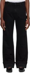 Simone Rocha Black Embellished Workwear Jeans In Black/jet