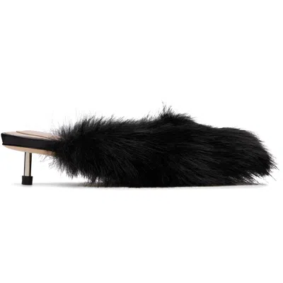 Simone Rocha Black Faux Fur Mule Heels In Animal Print