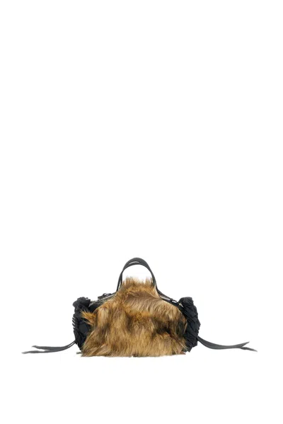 Simone Rocha Black Faux Fur Ribbon Mini Bag In Multi
