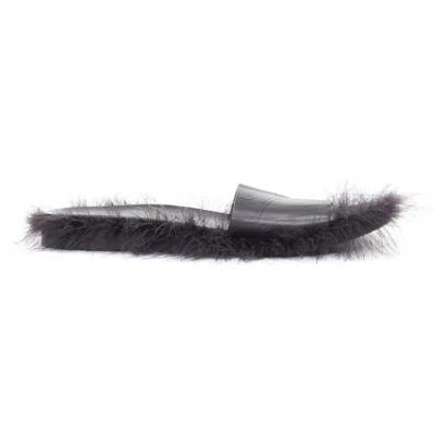 Pre-owned Simone Rocha Black Feather Trimmed Leather Flat Slides Mules Eu38