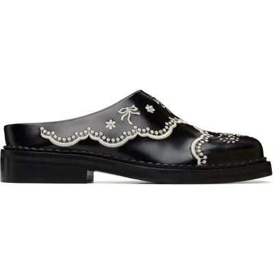 SIMONE ROCHA BLACK FLORAL LACE MULE LOAFERS