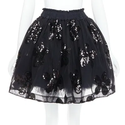 Pre-owned Simone Rocha Black Floral Sequin Embellished Tulle Tutu Skirt Uk4 Xxs