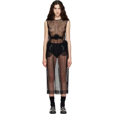 Simone Rocha Black Gathered Rose Contour Midi Dress