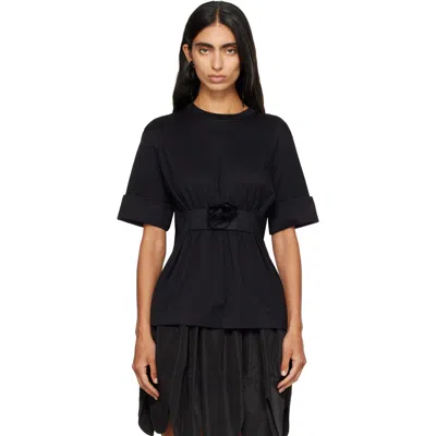 Simone Rocha Black Gathered Rose Wire Sleeve Boy T-shirt