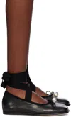 Simone Rocha Black Heart Toe Ribbon Bow Ballerina Flats In Black/pearl