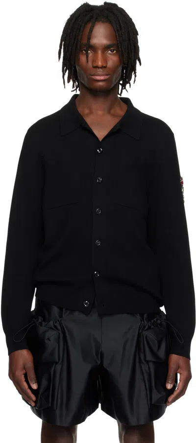 Simone Rocha Black Knit Workwear Cardigan In Black/red Multi