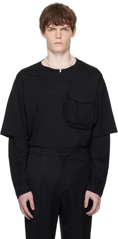 Simone Rocha Black Layered Ruffle Pocket Long Sleeve T-shirt