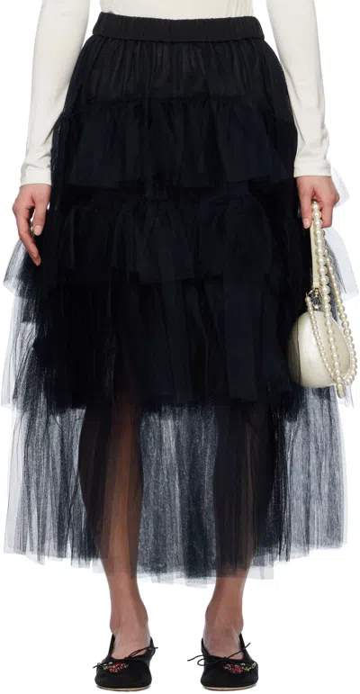 Simone Rocha Tiered Tulle Tutu Midi Skirt In Black