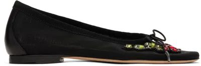 SIMONE ROCHA BLACK MESH EMBELLISHED BALLERINA FLATS
