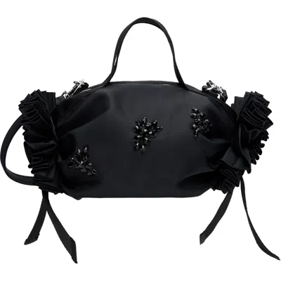 Simone Rocha ブラック ミニ Double Ribbon Rosette トップハンドル バッグ In Black