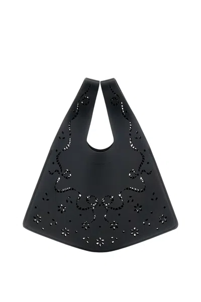 Simone Rocha Black Mini Laser-cut Floral Leather Shopper Bag