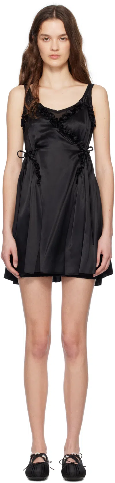 Simone Rocha Black Negligee Satin Patchwork Ballet Minidress In Black/black