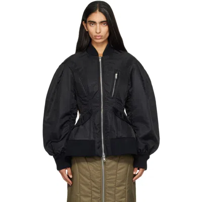 Simone Rocha Satin Bomber Jacket In Black
