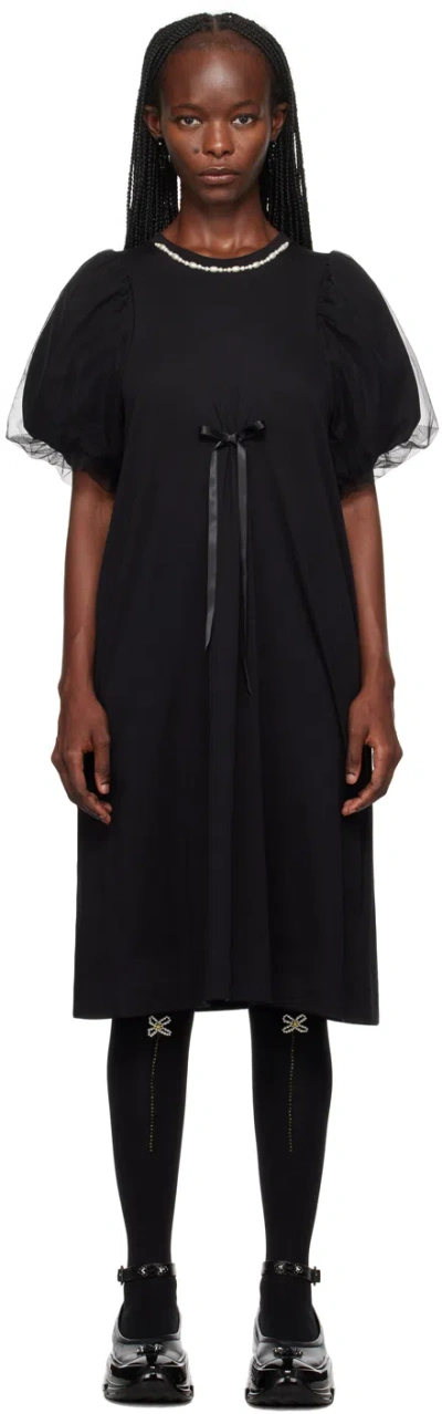 Simone Rocha Black Pearl Midi Dress In Black/black/pearl