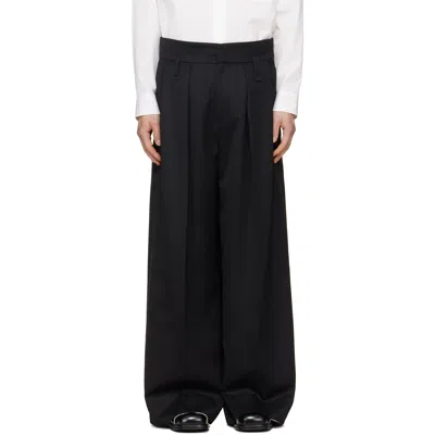 Simone Rocha Mens Black Peeling-waist Wide-leg Wool-blend Trousers Xl
