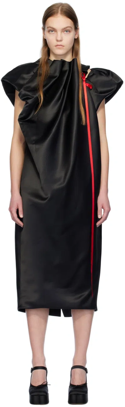 Simone Rocha Black Pleated Midi Dress In Black/red