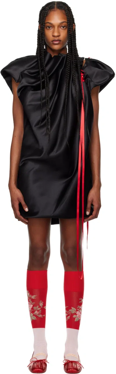 Simone Rocha Black Pleated Minidress In Black/red