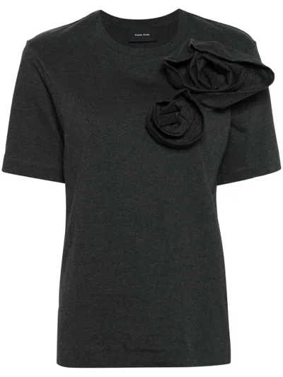 SIMONE ROCHA BLACK PRESSED ROSE COTTON T-SHIRT