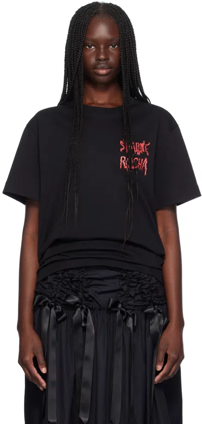 Simone Rocha Black Printed Ribbon Logo T-shirt In Black/red/black
