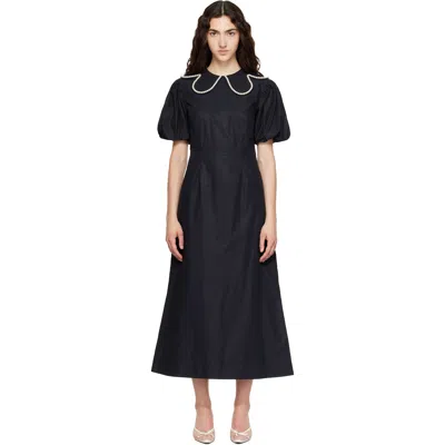 Simone Rocha Black Puff Sleeve Petal Collar Midi Dress
